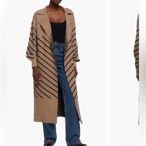 River Island London Stripe Jacquard Long Sweater Duster Cardigan US 14 16 L